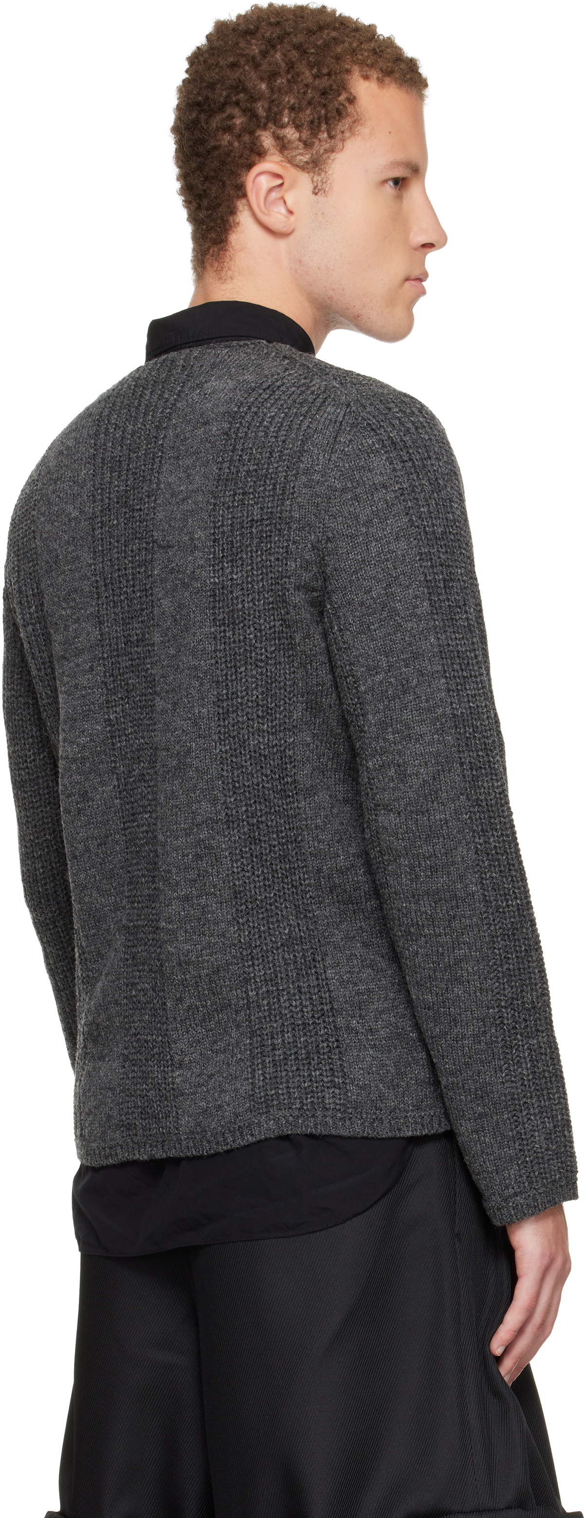 Comme des Garçons Homme Deux Gray Wool Stripe Crewneck Sweater