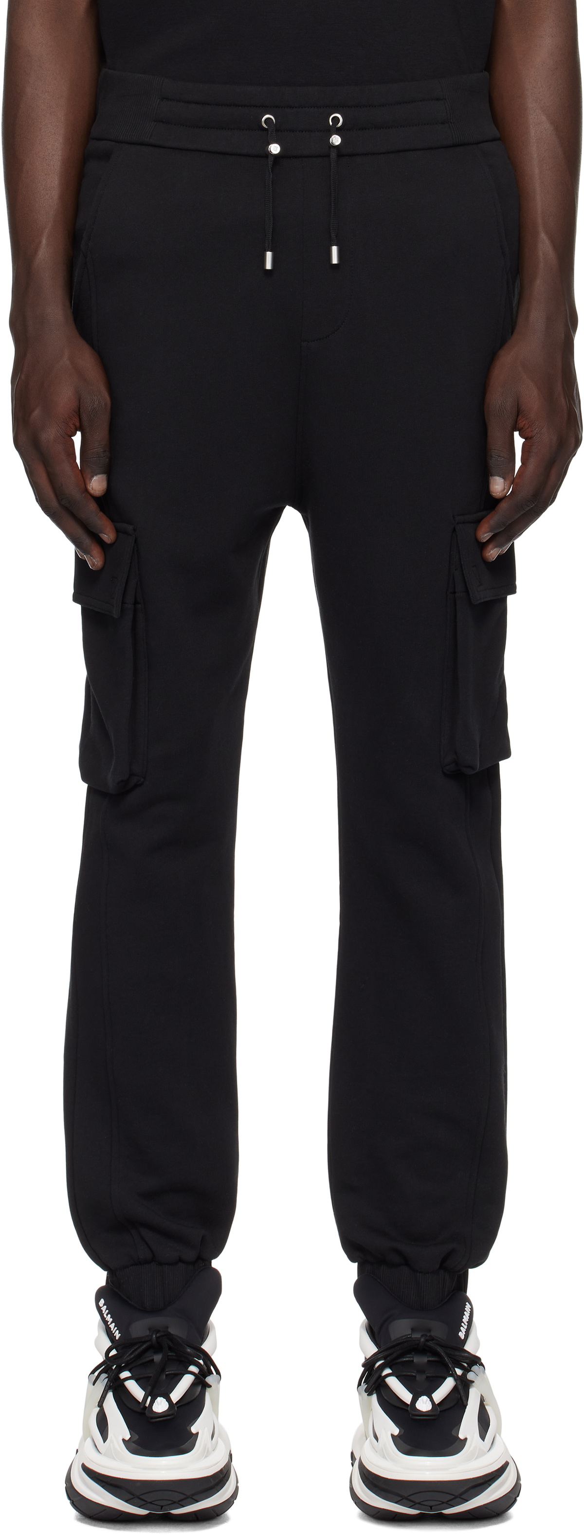 Balmain Black 'Balmain Paris' Print Cargo Pants Balmain