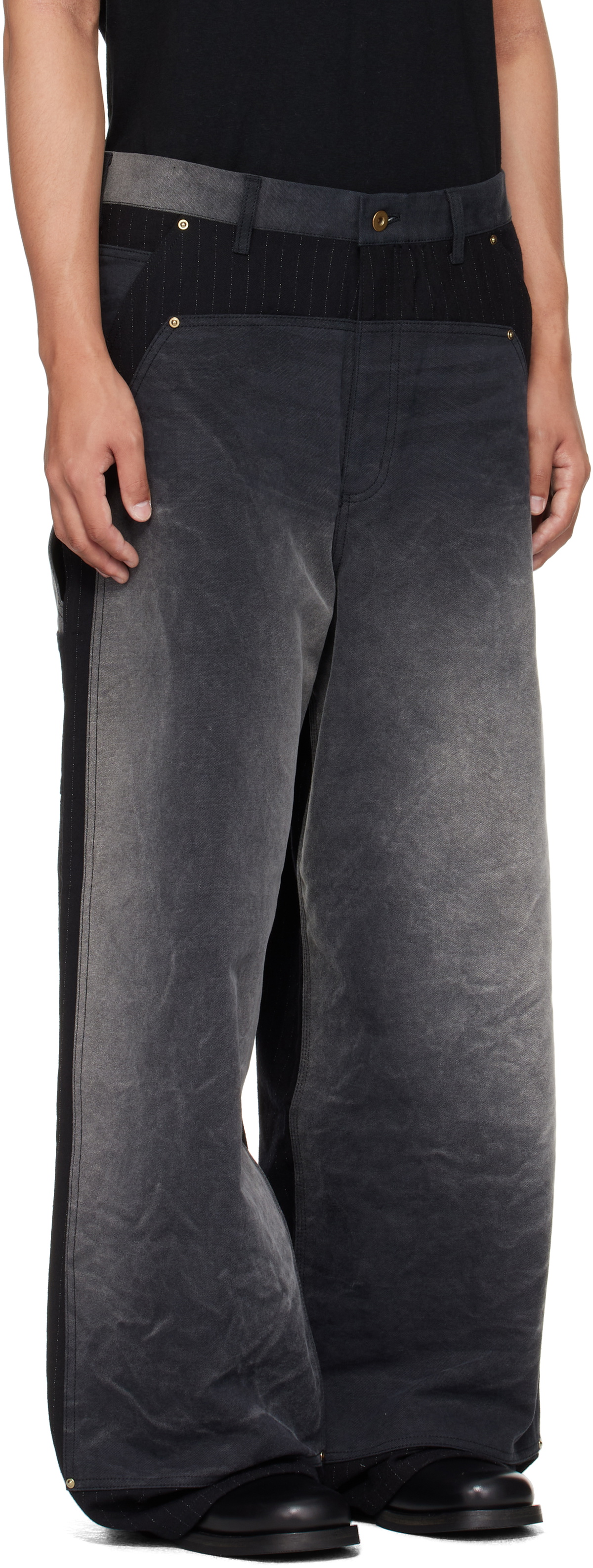 Khoki Black Vintage-Effect Work Trousers