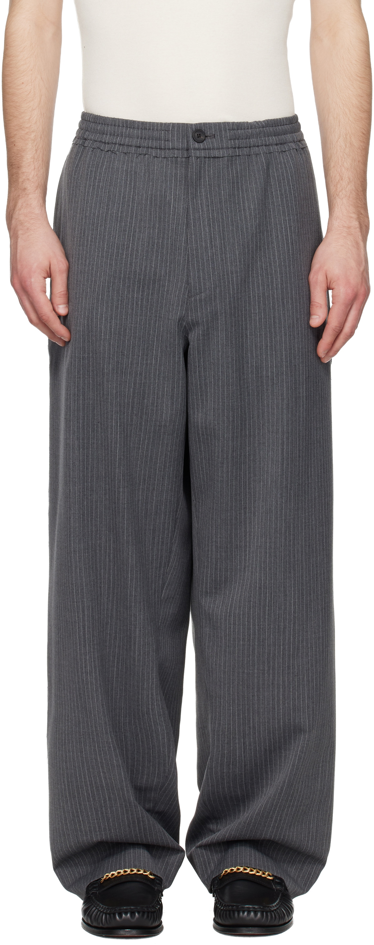Solid Homme Gray Striped Wool Trousers