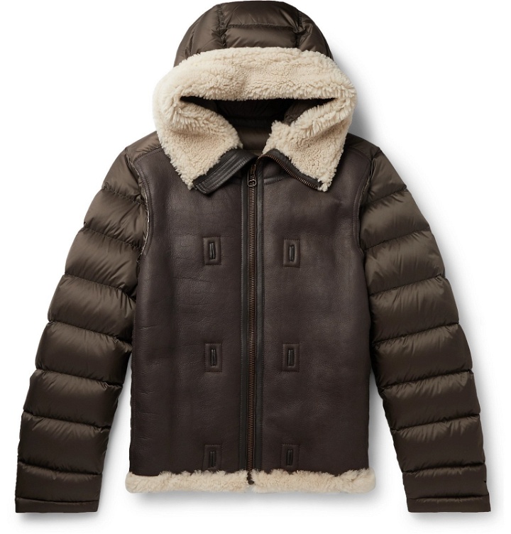Photo: Ten C - Shearling-Trimmed Quilted Shell Hooded Down Liner - Brown