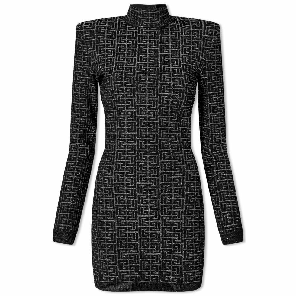 Balmain Women's Long Sleeve Monogram Dress in Black Balmain