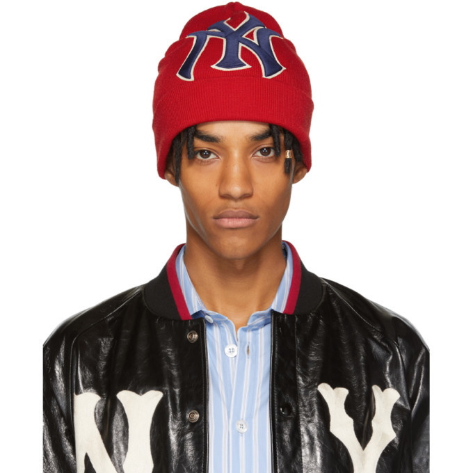 Gucci Red NY Yankees Edition Patch Beanie Gucci