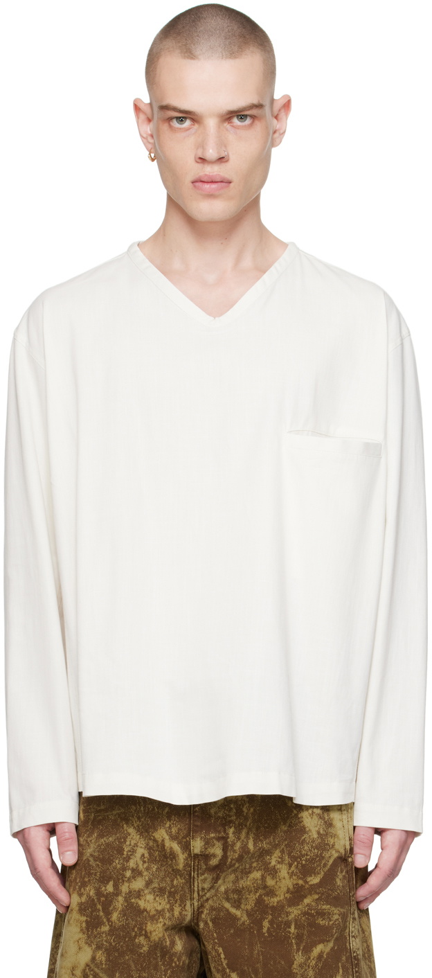 Photo: LEMAIRE Off-White V-Neck Long Sleeve T-Shirt