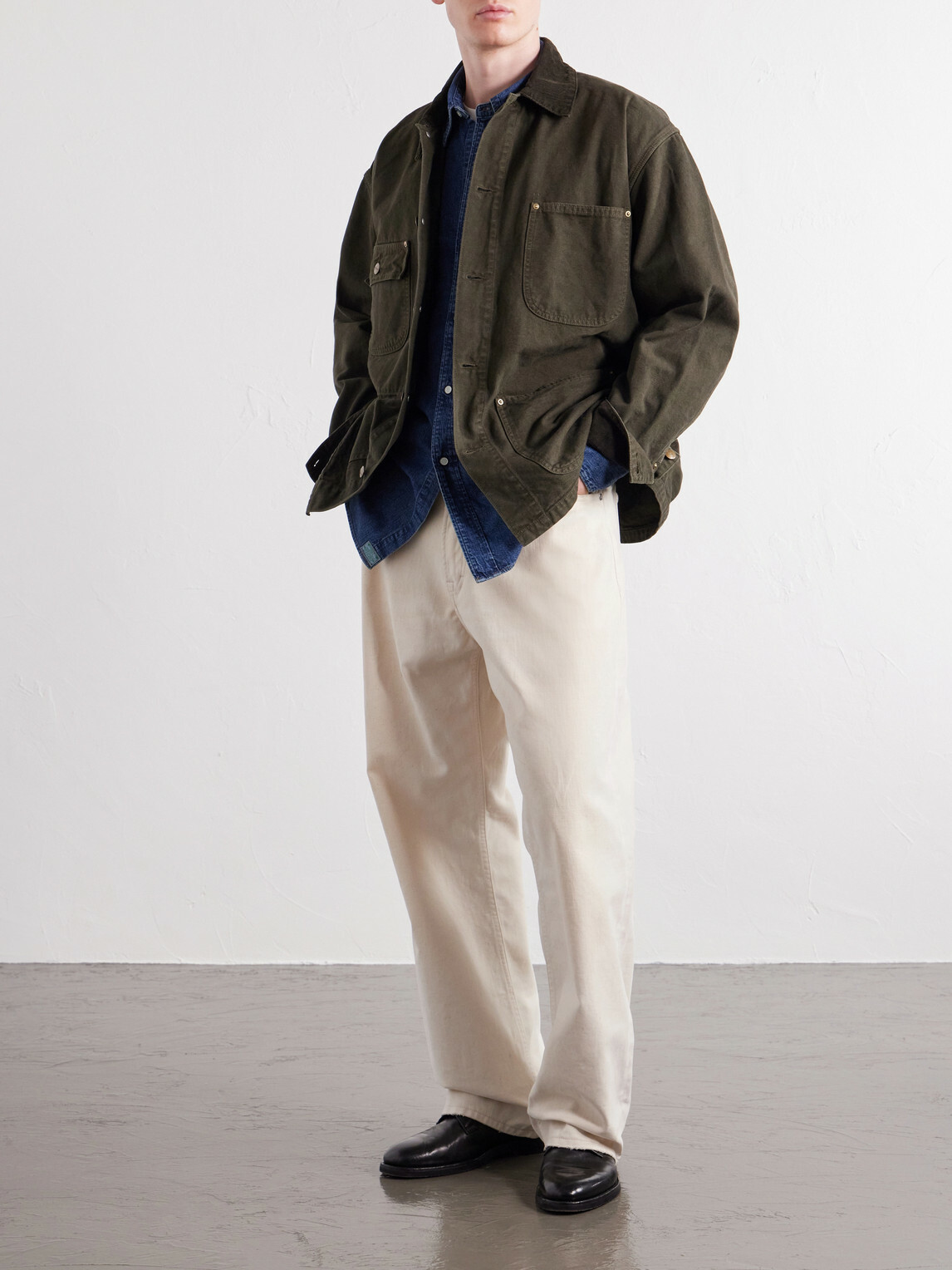 OrSlow - Corduroy-Trimmed Cotton-Drill Jacket - Green