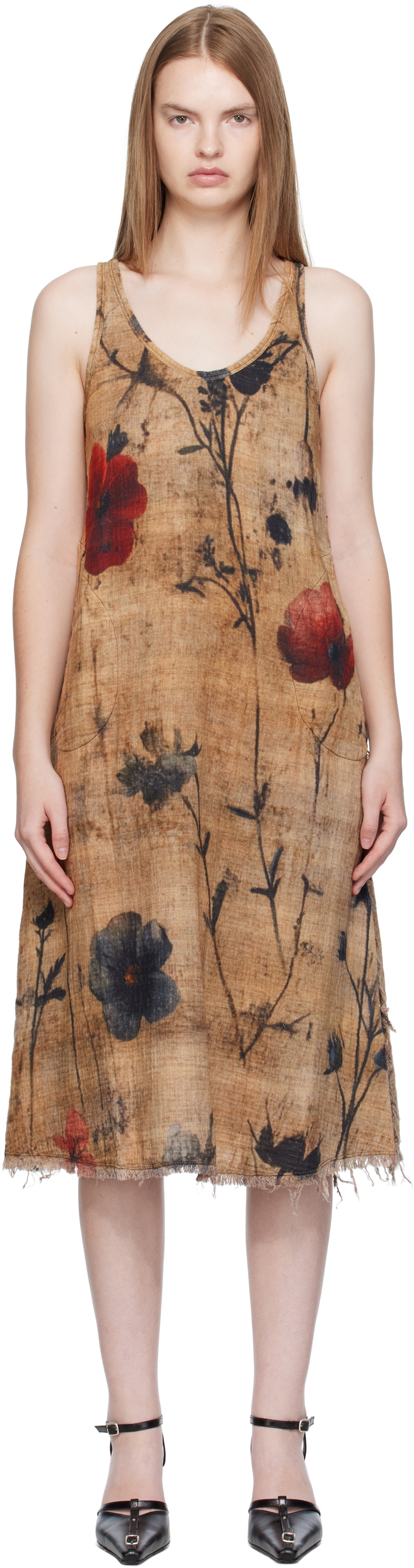 R13 Brown Reversible Tank Midi Dress