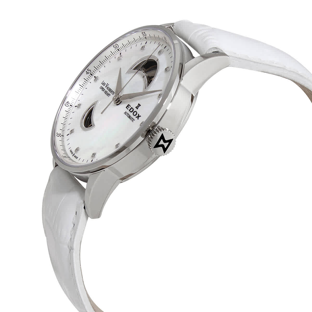 Edox Les Vauberts Open Heart White Mother of Pearl Dial Ladies Watch 85019 3A NADN