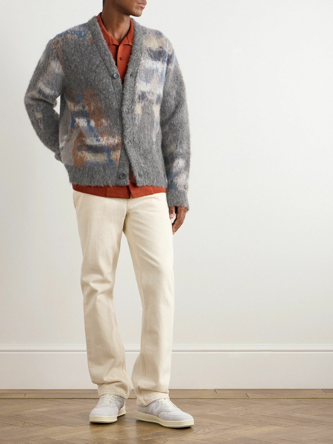 Mr P. - Brushed Jacquard-Knit Cardigan - Gray