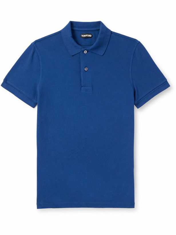 Photo: TOM FORD - Slim-Fit Garment-Dyed Cotton-Piqué Polo Shirt - Blue