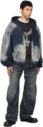 We11done Blue Zip-Up Dirty Denim Jacket
