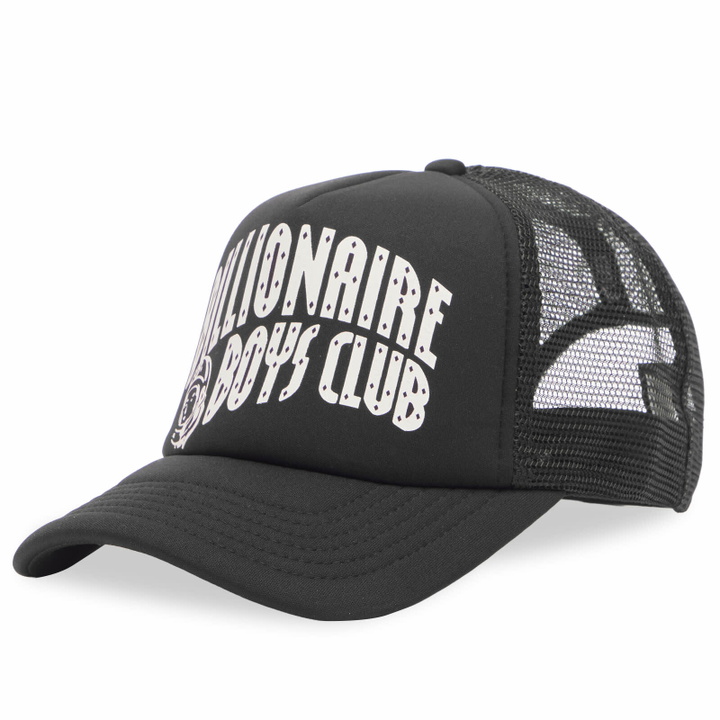 Photo: Billionaire Boys Club Men's Arch Logo Trucker Cap in Black/Pink 