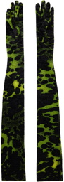 Dries Van Noten Green & Black Long Crushed Velvet Gloves