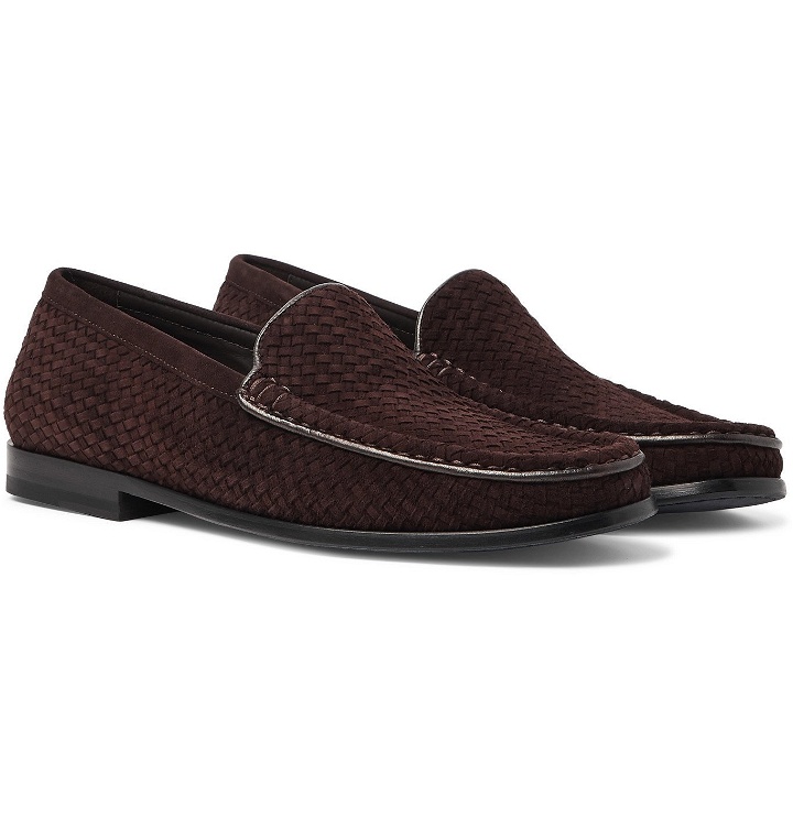 Photo: J.M. Weston - Collapsible-Heel Leather-Trimmed Woven Suede Loafers - Brown
