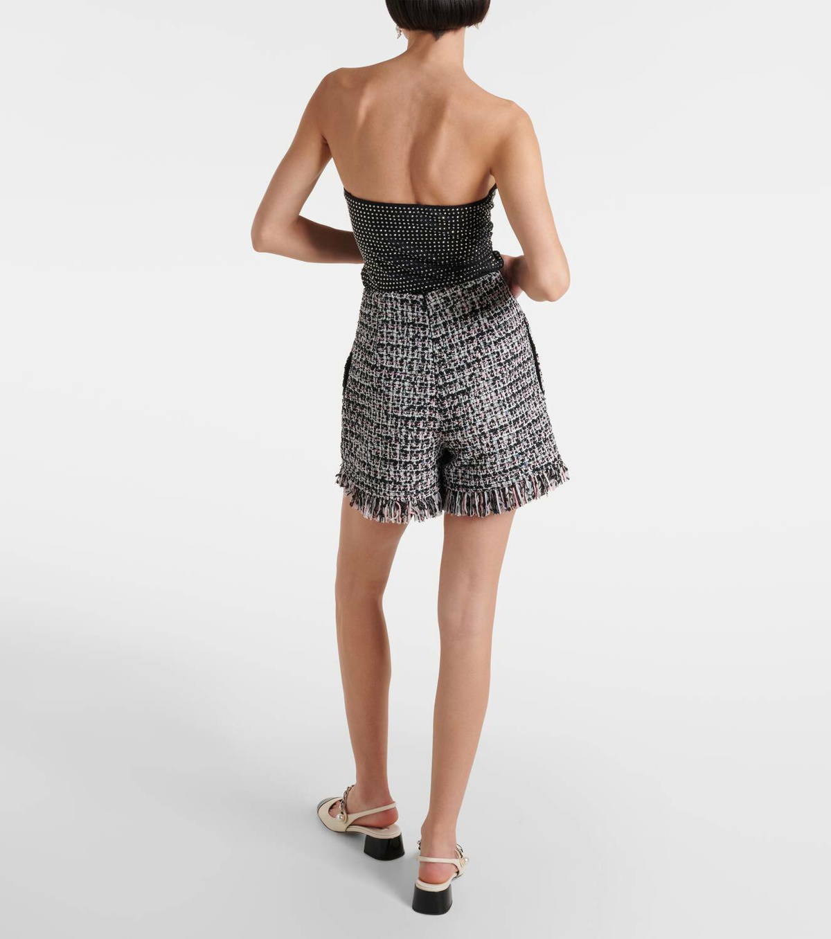 Self-Portrait Fringed high-rise bouclé shorts