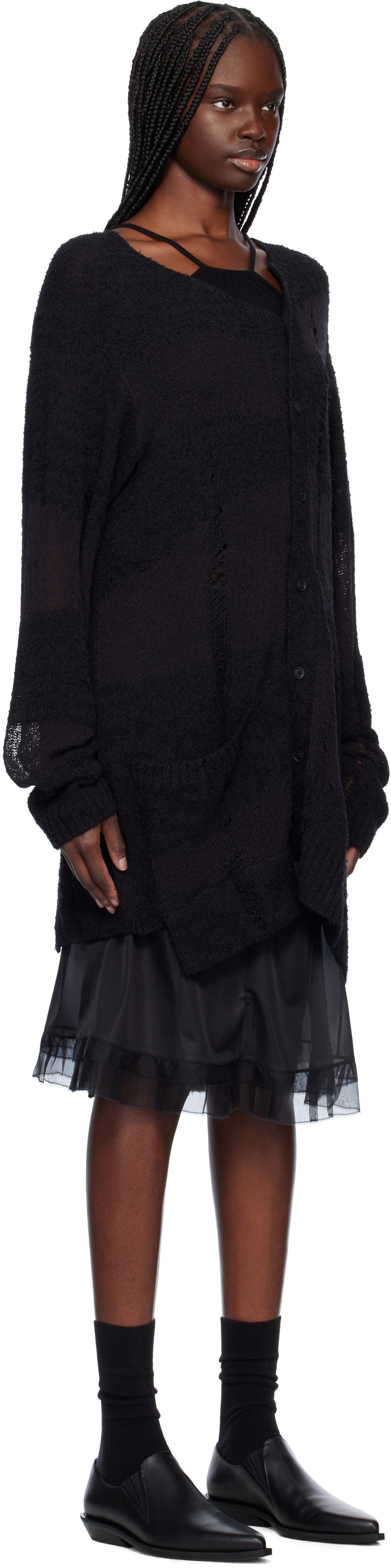 YOHJI YAMAMOTO Black 5G Randome Damage Processed Cardigan