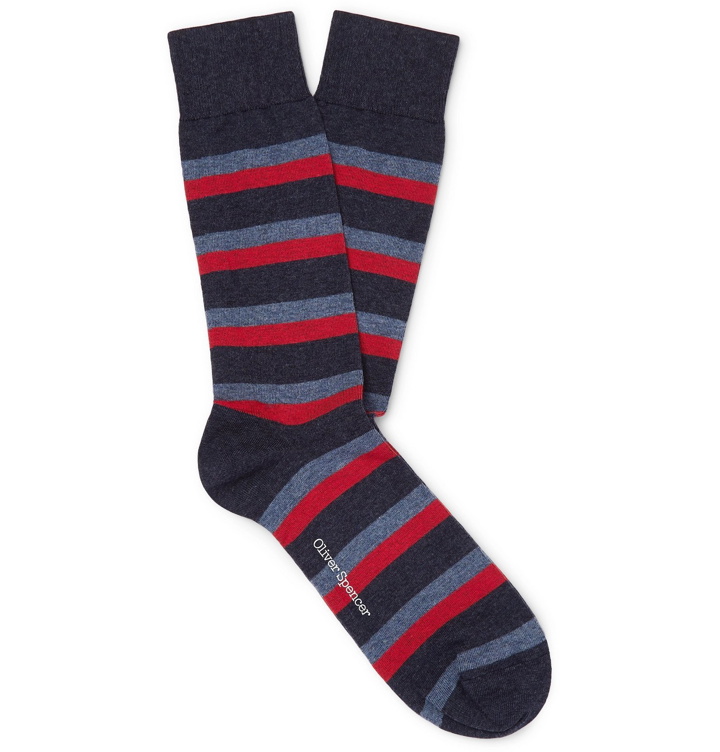 Photo: Oliver Spencer Loungewear - Miller Striped Stretch Cotton-Blend Socks - Blue
