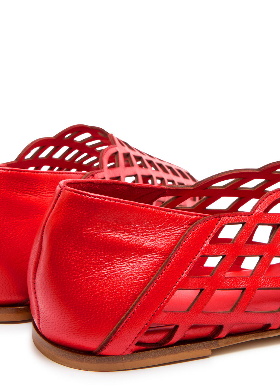 Gia Borghini Peek-a-boo Leather Ballerina Flats Red