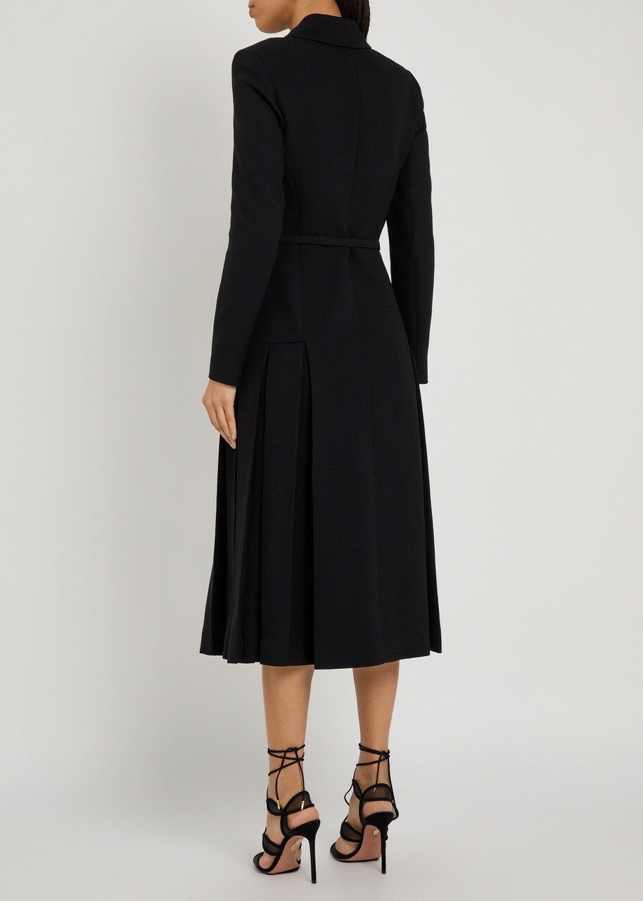 Emilia Wickstead Chaney Belted Wool Midi Dress Black