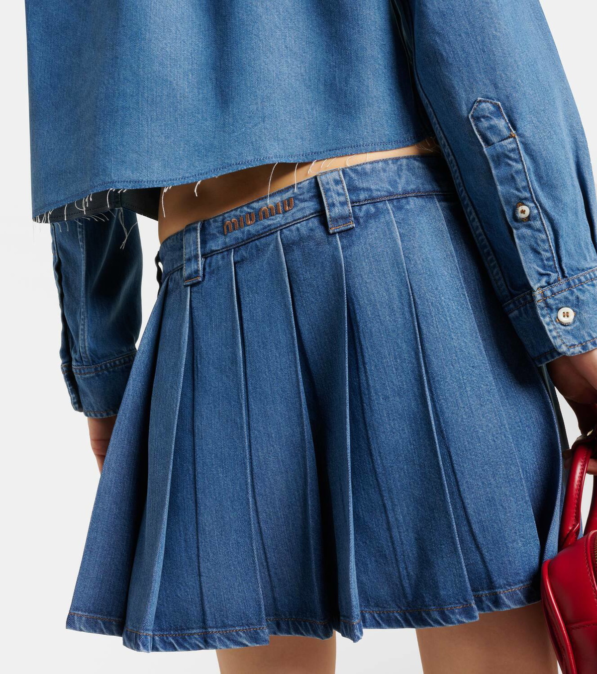 Miu Miu Pleated denim miniskirt