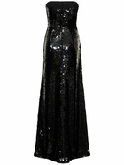 ALBERTA FERRETTI Sequined Satin Strapless Long Dress