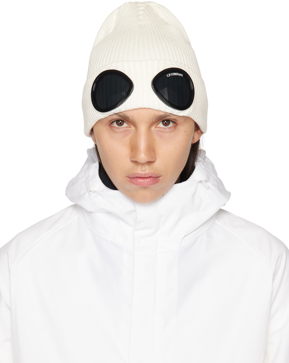 C.P. Company White Goggle Beanie