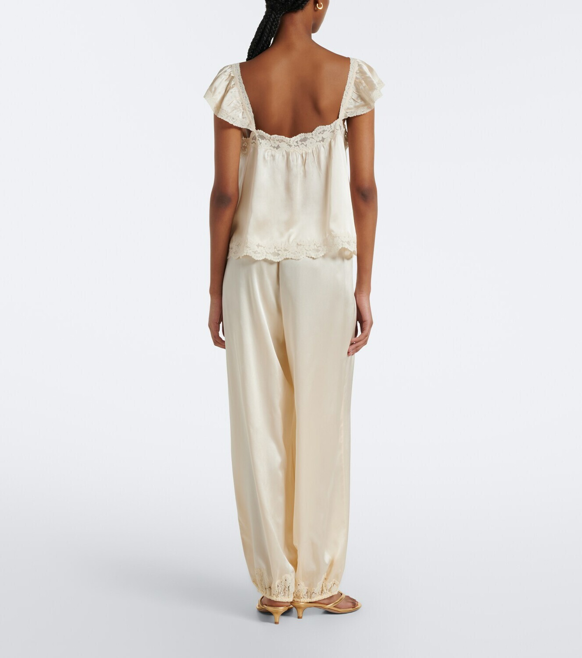 Dôen Yaria lace-trimmed silk satin balloon pants