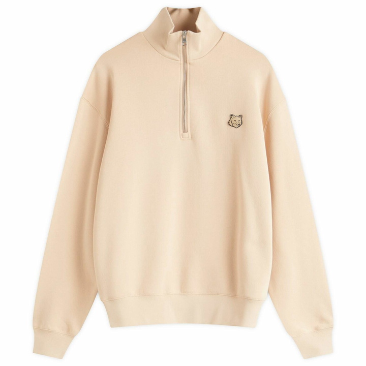 Photo: Maison Kitsuné Men's Bold Fox Head Comfort Half Zip Sweatshirt in Smoke