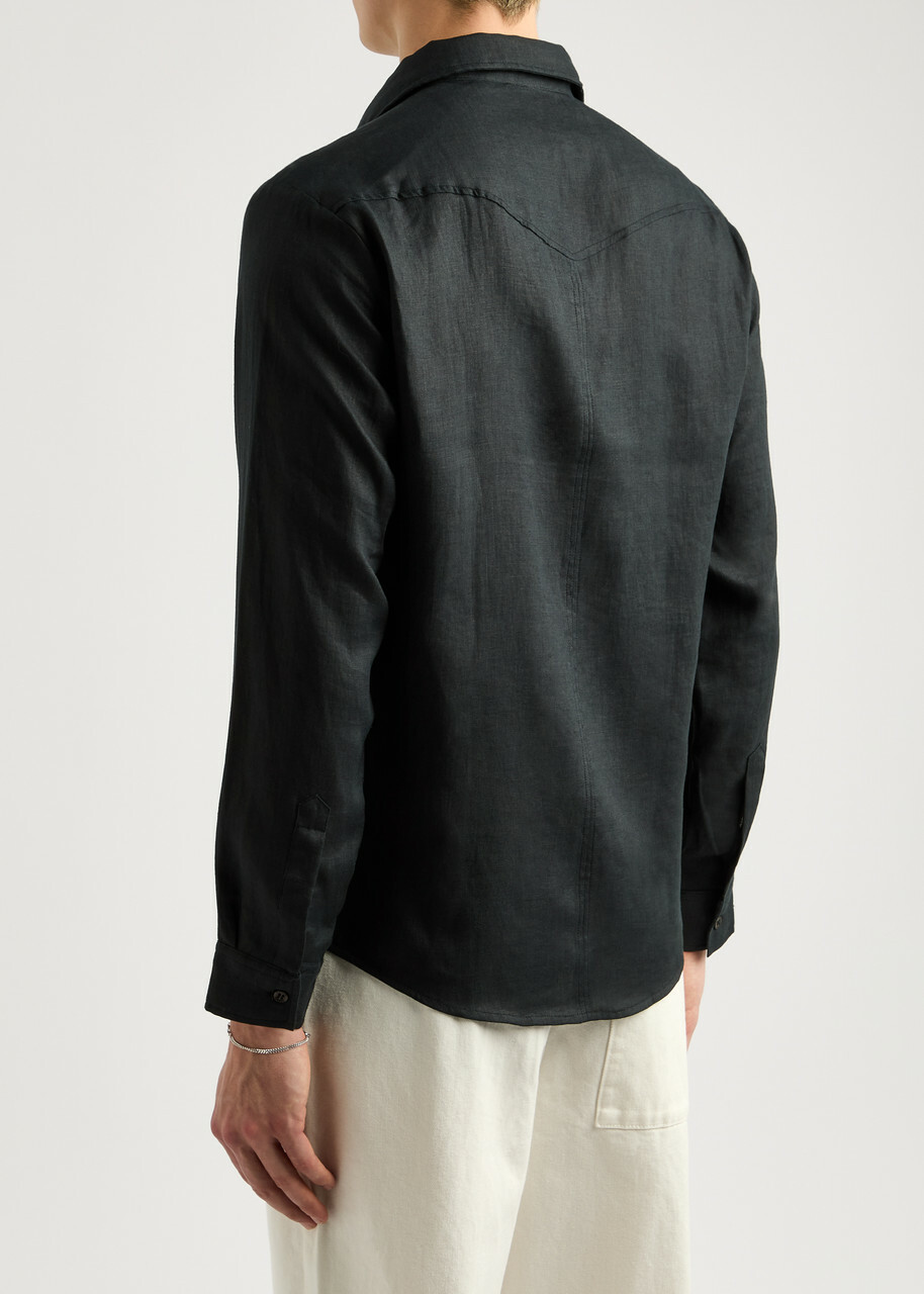 Gusari Utility Linen Shirt Black