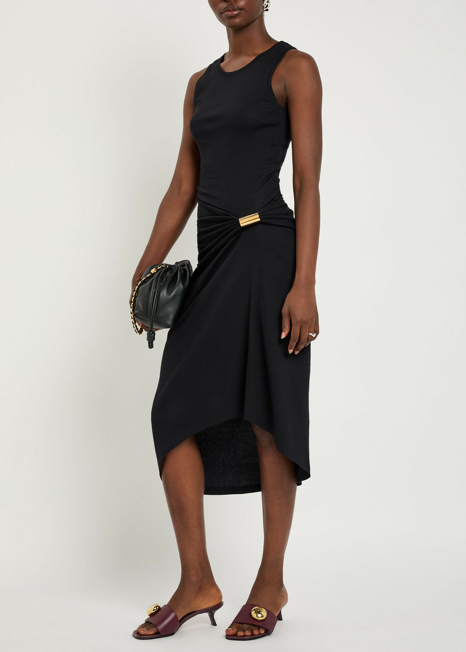 Loewe Draped Stretch-cotton Midi Dress Black