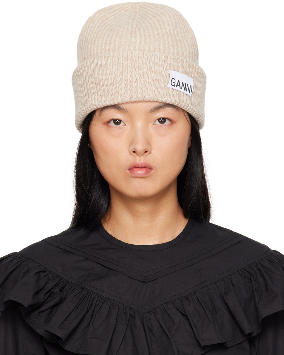 GANNI Beige Fitted Beanie GANNI