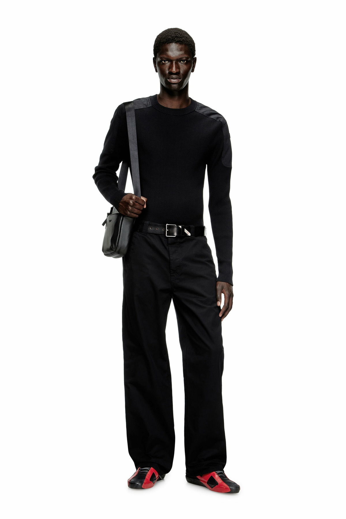 Diesel Ribbed jumper with shoulder panels - Knitwear Mens in Black 