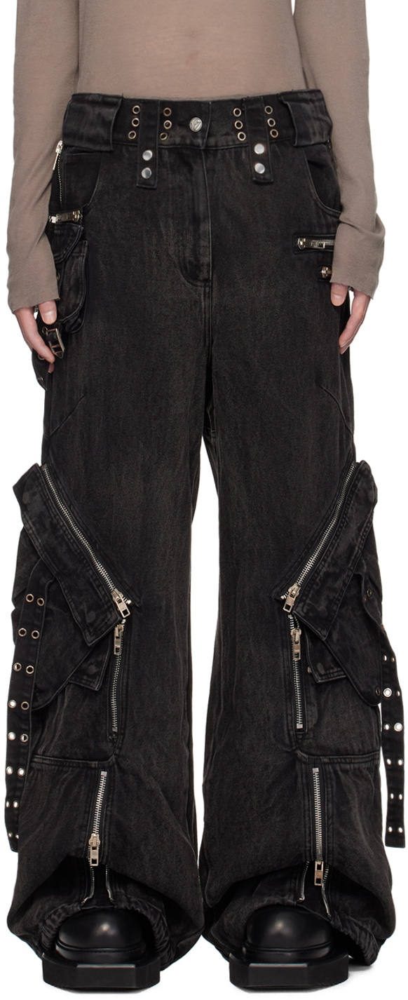 NO/FAITH STUDIOS Black Heavy Denim Cargo Pants