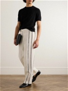 Zegna - Wide-Leg Belted Striped Oasi Lino Trousers - Neutrals