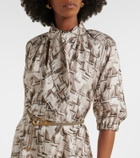 Max Mara Printed tie-neck silk twill midi dress