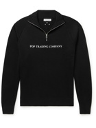 Pop Trading Company - Logo-Print Merino Wool-Blend Half-Zip Sweater - Black