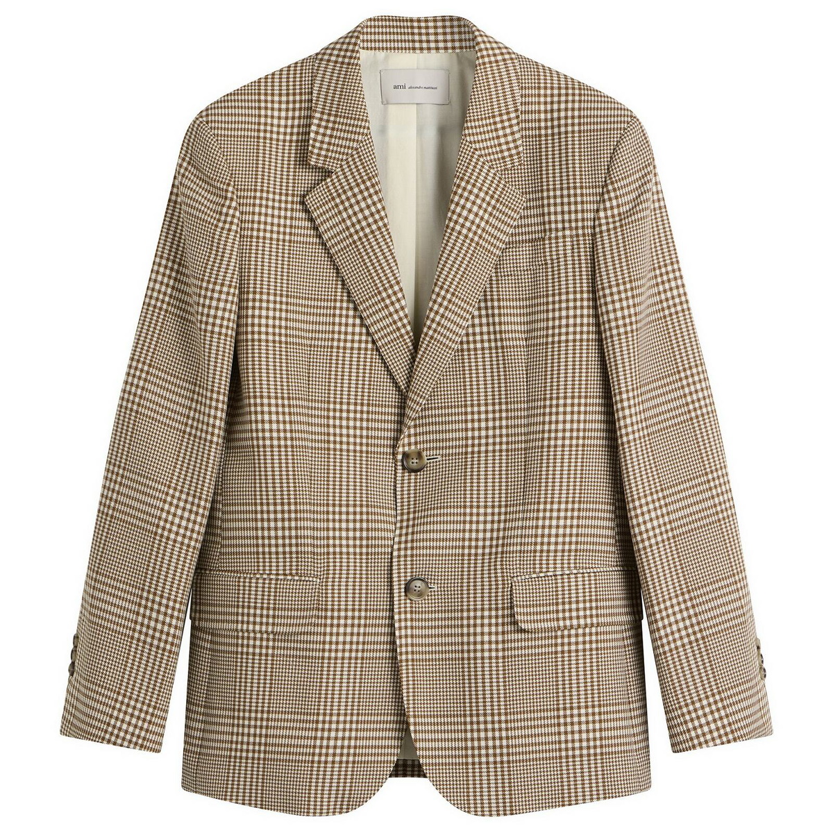 AMI Paris Men's Prince of Wales Wool Blazer in Caramel/Blanc Creme