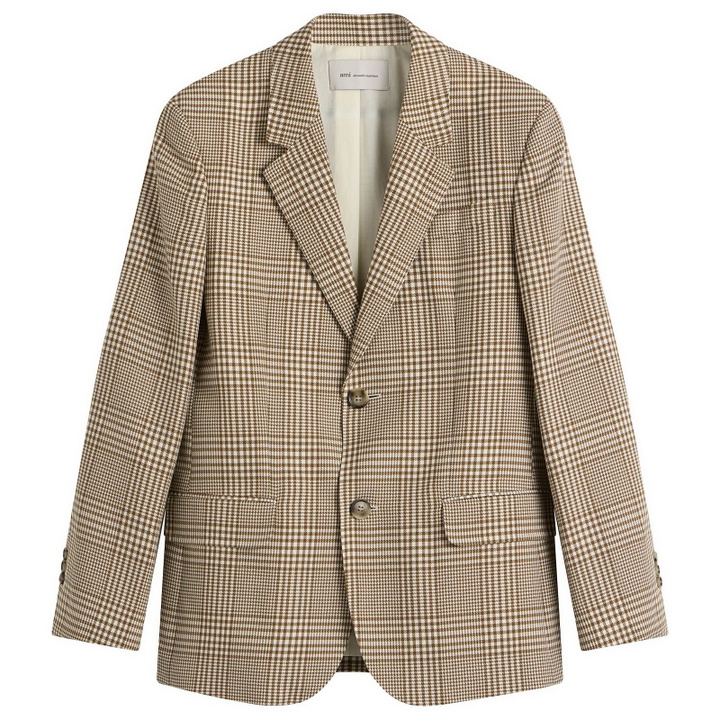 Photo: AMI Paris Men's Prince of Wales Wool Blazer in Caramel/Blanc Creme