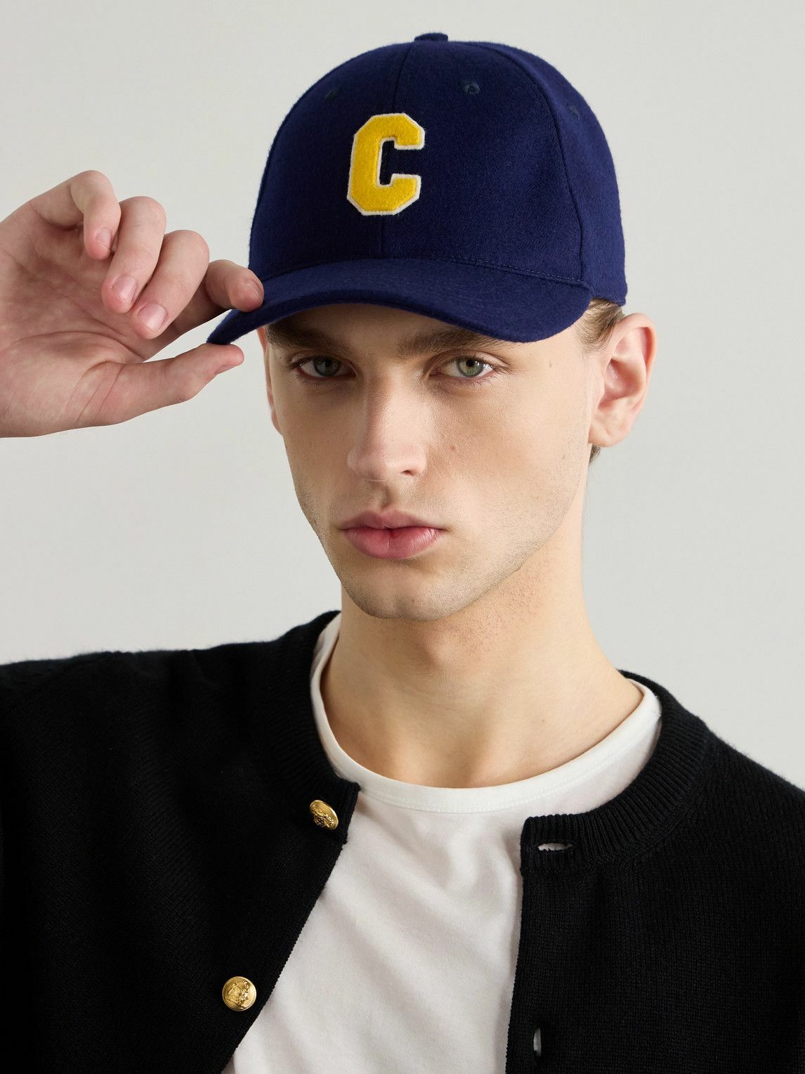CELINE - Logo-Appliquéd Virgin Wool-Blend Flannel Baseball Cap - Blue