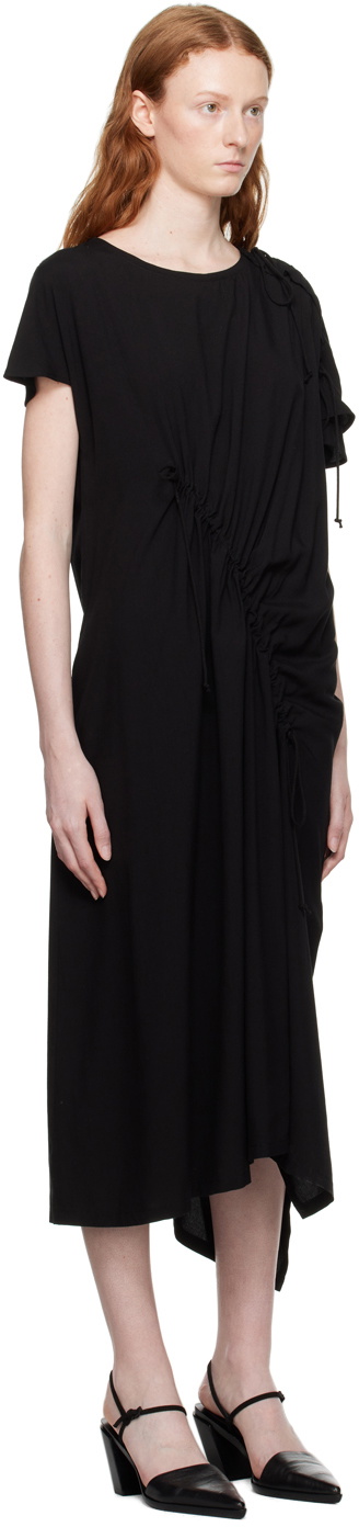 Y's Black Shirring Midi Dress