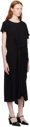 Y's Black Shirring Midi Dress