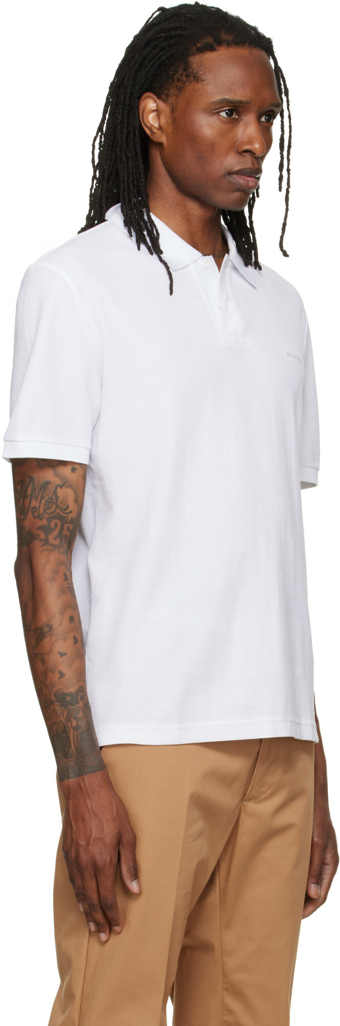 BOSS White Embroidered-Logo Polo