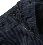 Engineered Garments - Patchwork Wide-Leg Cotton-Corduroy, Ribbed Wool and Canvas Trousers - Men - Navy