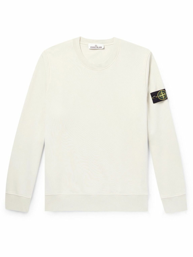 Photo: Stone Island - Logo-Appliquéd Garment-Dyed Cotton-Jersey Sweatshirt - White