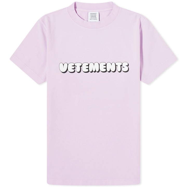 Photo: Vetements Women's Bubble Gum Logo Fitted T-Shirt in Bubble Gum Pink