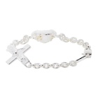 SWEETLIMEJUICE Silver and White Denim Oval Crucifix Heavy Bracelet
