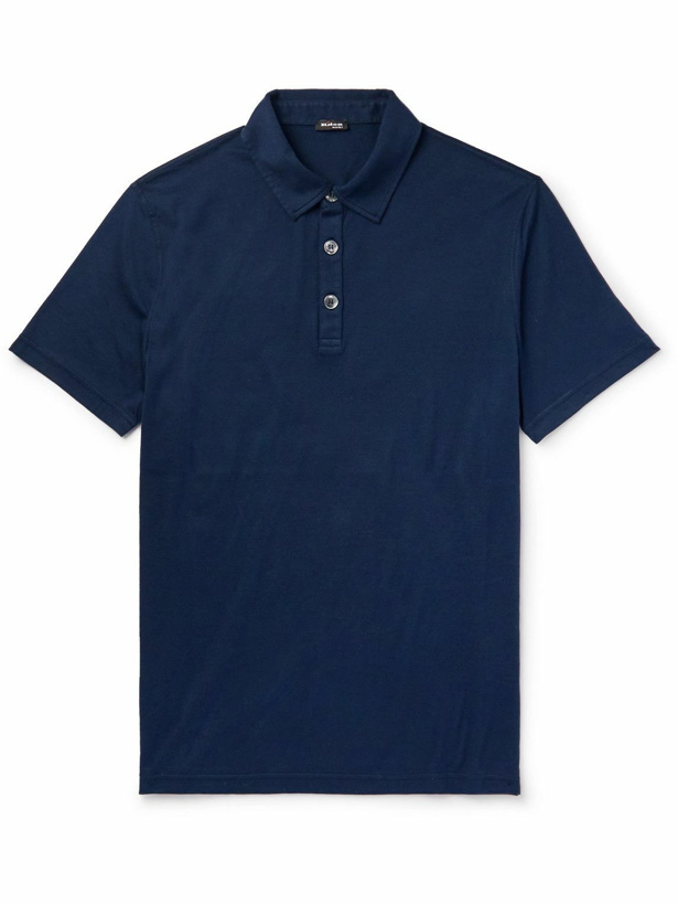 Photo: Kiton - Cotton and Cashmere-Blend Jersey Polo Shirt - Blue