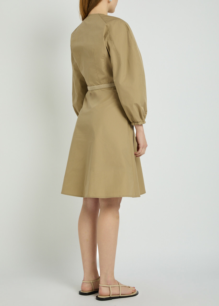 Moncler Logo-appliquéd Belted Cotton-blend Midi Dress Beige