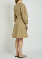 Moncler Logo-appliquéd Belted Cotton-blend Midi Dress Beige