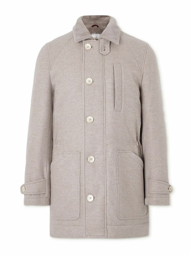 Photo: Brunello Cucinelli - Shearling-Lined Cashmere Coat - Neutrals
