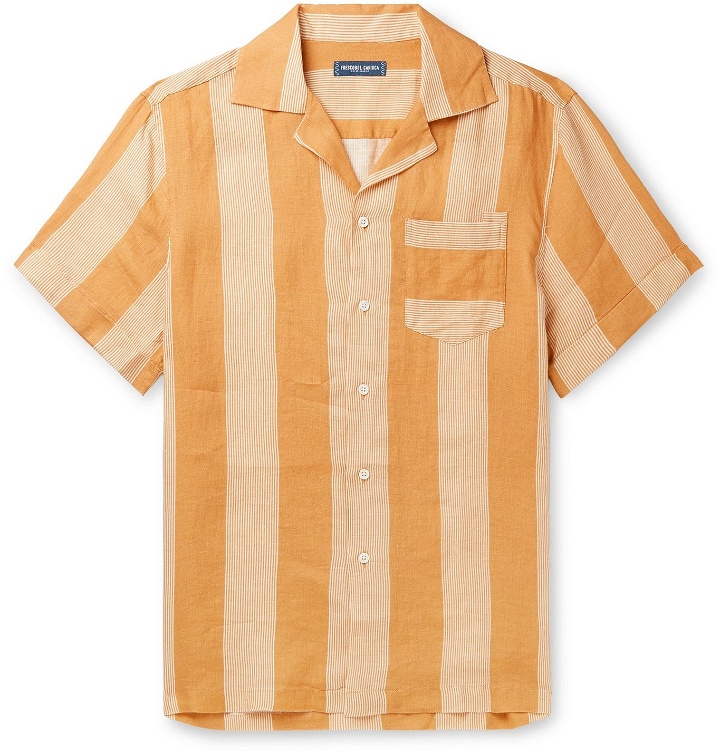 Photo: Frescobol Carioca - Camp-Collar Striped Linen Shirt - Yellow
